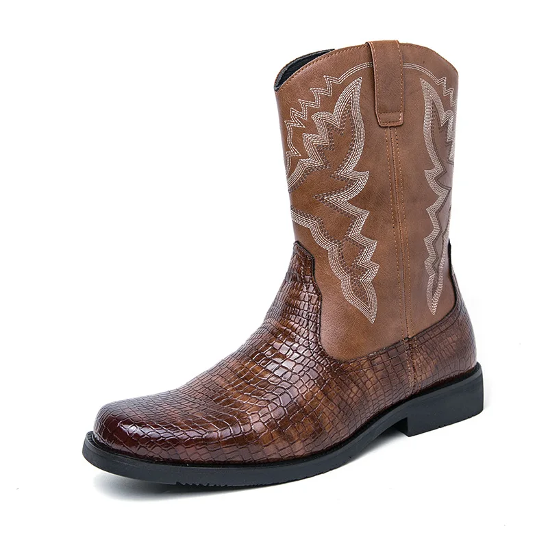 High Quality Men'S Denim Boots Embroidered Western Denim Boots Pointed Small Leg Men'S Shoes Anti Slip Men'S Riding Soled Boots