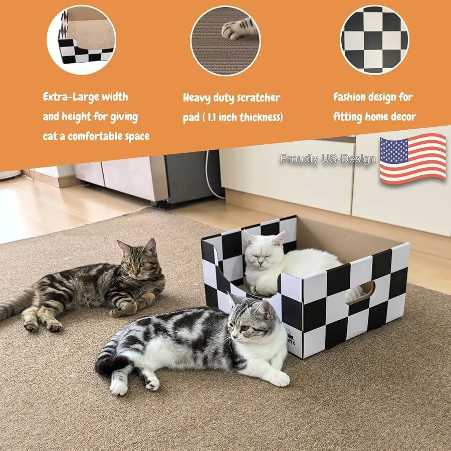 Extra Large Cat Cardboard Scratch with Box Bigger Space Double-Sided Scratching Refillable Pad Scratcher Board Window Handle Des
