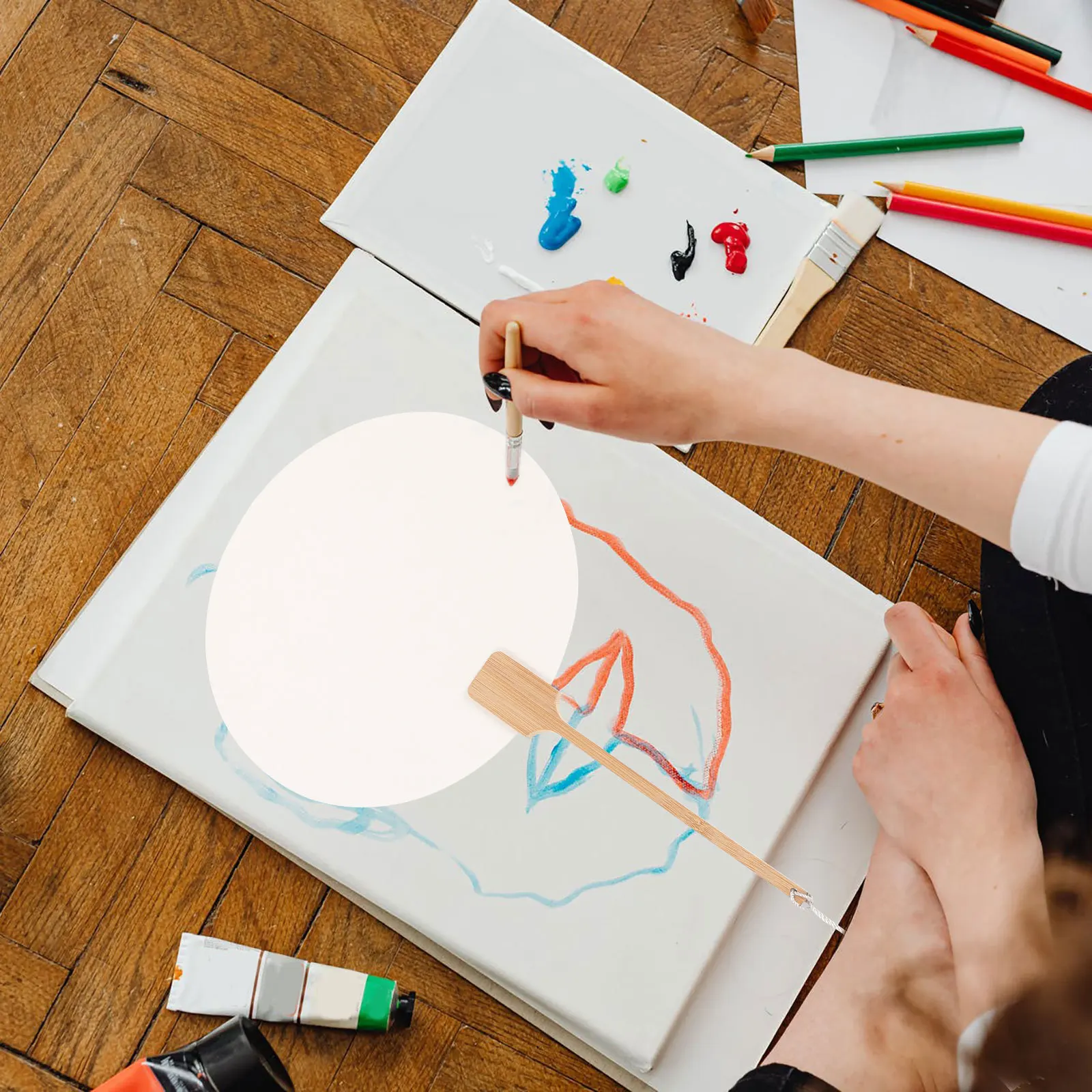 Éventail de peinture fait à la main, bricolage, artisanat en bois vierge pour enfants, dessin Graffiti, projet d'art, accessoire d'activité créative et amusante, 2 pièces