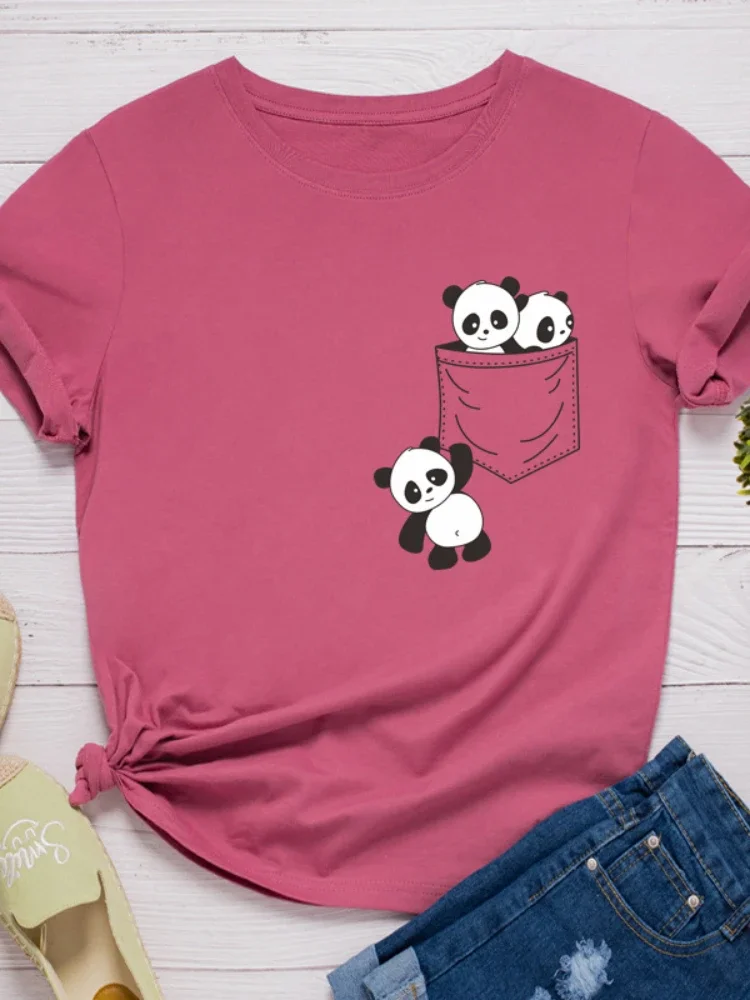 

Pocket Panda Print Women T Shirt Short Sleeve O Neck Loose Women Tshirt Ladies Fashion Tee Shirt Tops Clothes Camisetas Mujer