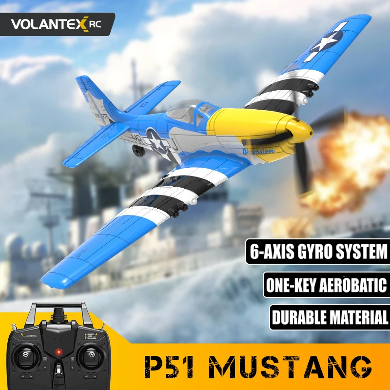 VOLANTEXRC P51 P51D EPP RC Plane 4CH RC Airplane P51 Mustang 2.4Ghz 400mm With Xpilot Stabilization One Key Aerobatic 761-5 Blue