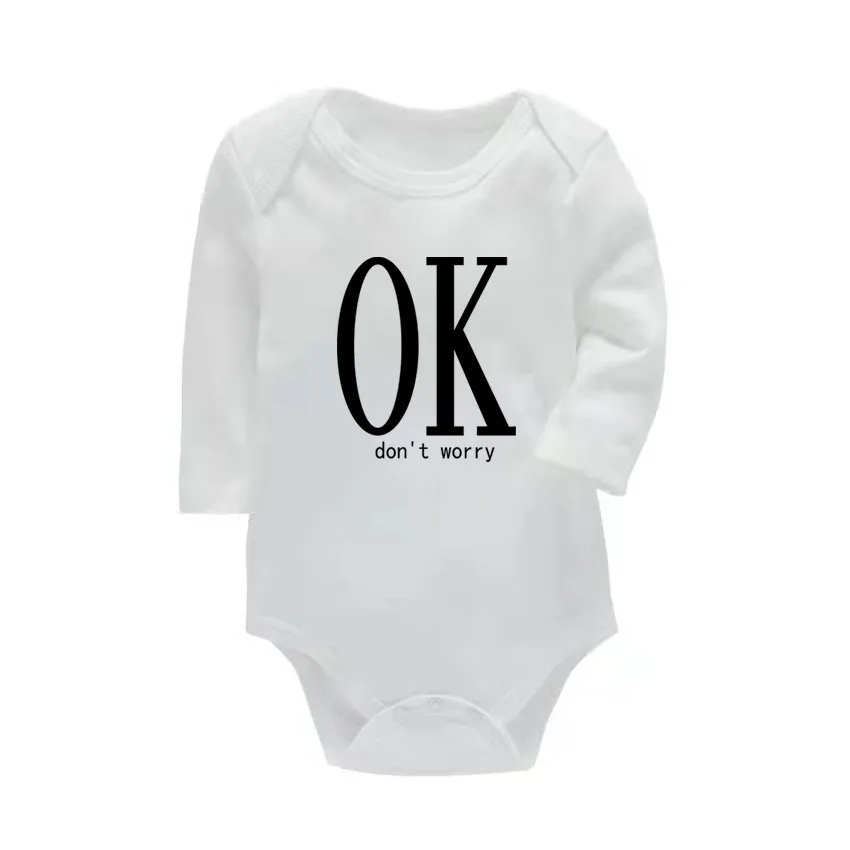 Baby Bodysuits Cotton Newborn Jumpsuit Brand OK Don't Worry Letter Print Baby Girl Boy UnisexLong Sleeve Body Jumpsuit