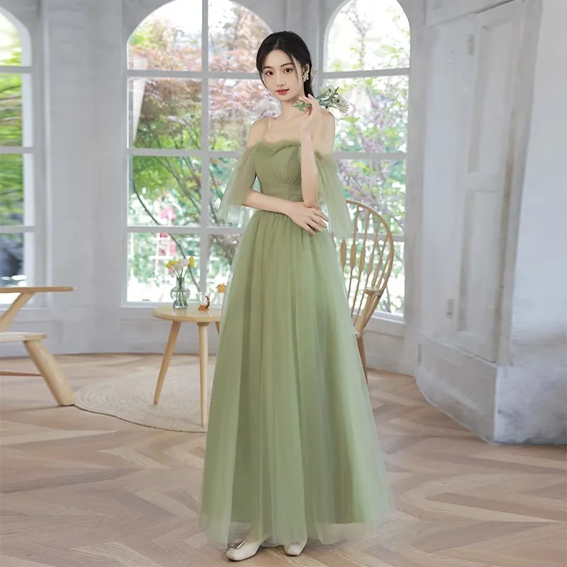 Robe de Demoiselle d'Honneur Verte de Style Coréen, Ligne A en Tulle, Longue, pour Activités de Plein Air, Banquet, Quelle que soit la Coupe Cintrée, Robes de Soirée de Mariage, Été