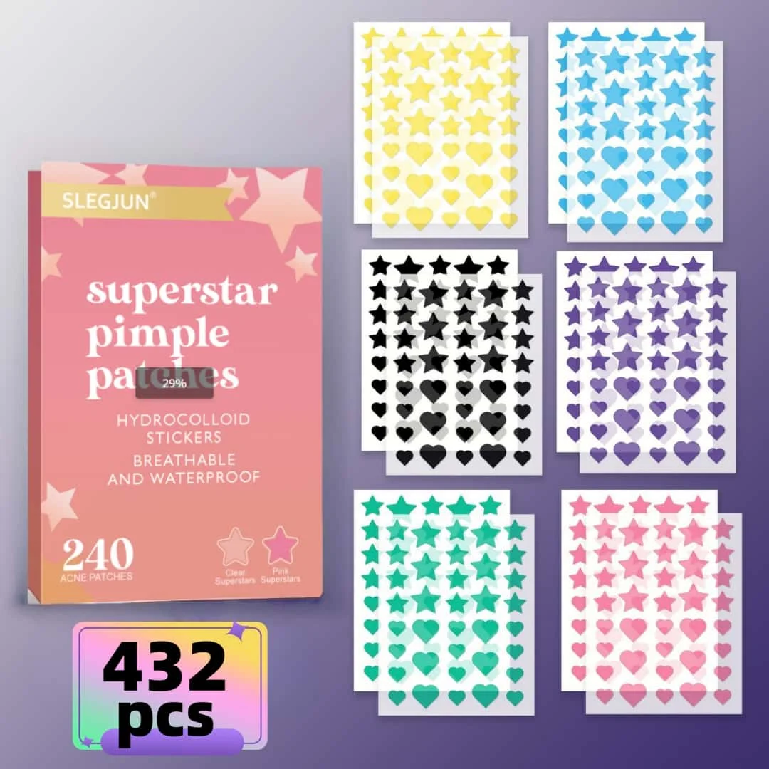 432 قطعة من رقع حب الشباب على شكل قلب على الوجهين على شكل نجمة، رقع حب الشباب اللطيفة وغير المهيجة تغطي عيوب حب الشباب