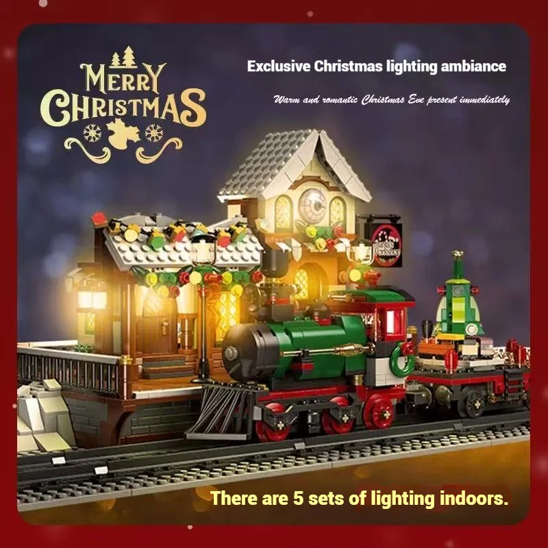 

1362PCS Christmas Western-style train model assembly toy, train ornament building blocks toys kit, children's holiday gift