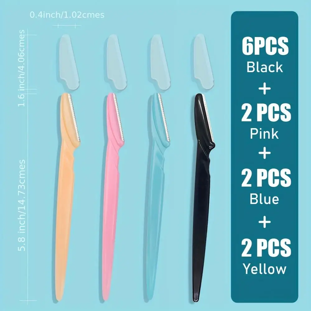 12 Eyebrow Razors (6 Black + 6 Colored) Eyebrow Shaving Razor Set, Peach Fuzz Removal Kit, Stainless Steel Blades with Protective Cover