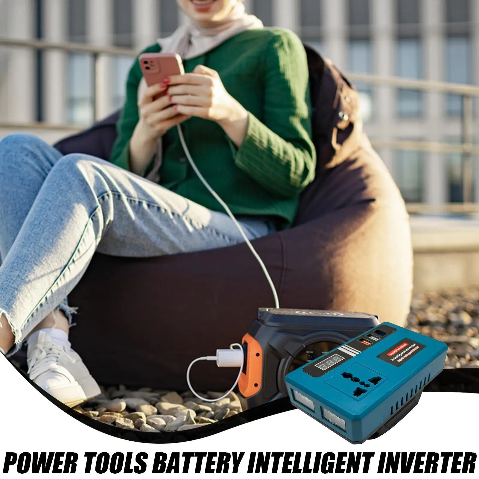 Battery Inverter 21V Built-in Led Light Power Inverter For Vehicle Portable Generator Charger For Car Camping Outdoor Home Truck