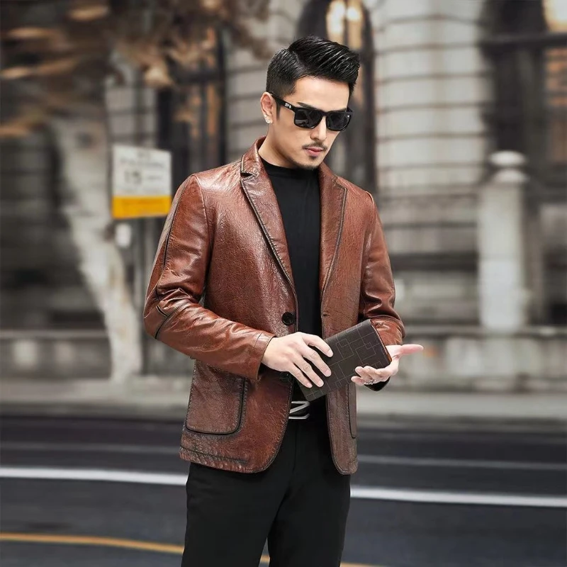 Men Real Leather Jacket Male Casual Motorcycle Fleece Coat Man  Jackets Clothing Streetwear Genuine   G121