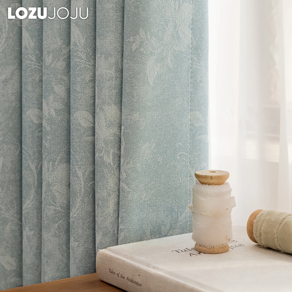 LOZUJOJU 70-80% Shading Blackout Curtain Jacquard Style Floral Curtain for Bedroom Living Room French Window Decor 1PC