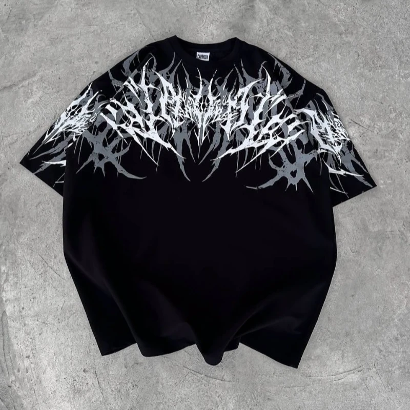 Adult Gothic Cyberpunk Y2K Stencil Print 3D Embroidery Summer Casual Quick-Dry Breathable Short-Sleeved T-Shirt - view 3