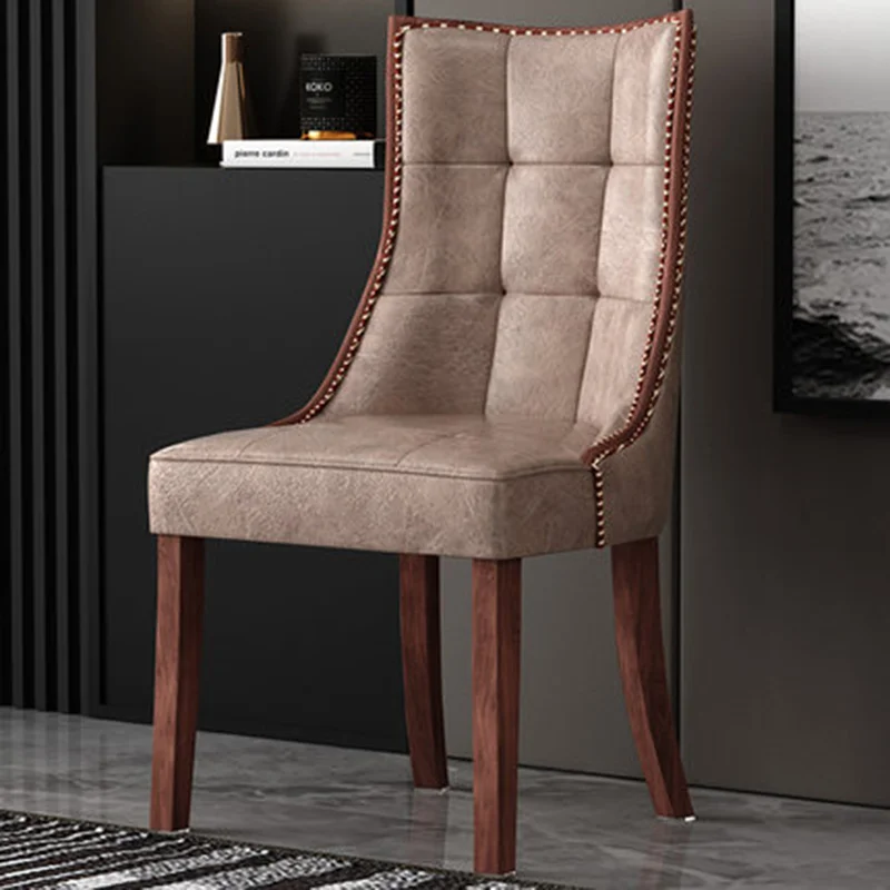 

European Simple Dining Chairs Modern Leisure Restaurant Fashion Soft Bag Hotel PU Leather Solid Wood Chair Luxury Furniture