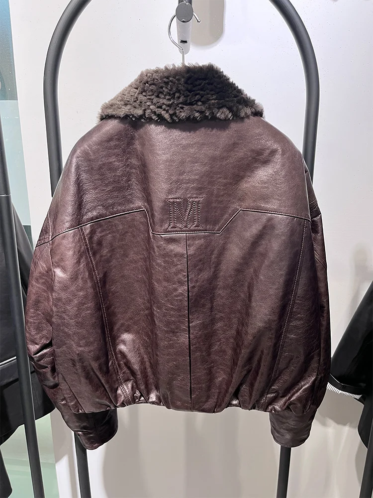 Natürliche Echte Schaffell Leder Jacke Merino Schafe Pelz Kragen Gans Unten Jacke Mantel frauen Luxus Weibliche Puffer Mäntel