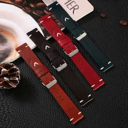 Vintage Genuine Leather Brown Green Handmade Watch Strap 20mm 22mm Watch Band Crack Pattern Wristband Belt Quick Release Bar