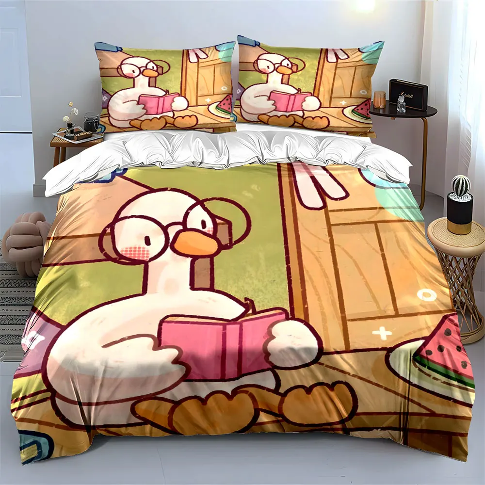 Duck reading a book cartoon Print Bedding Set 1 Duvet Cover 2 Pillowcases for Adult and Children Luxury Gift Full Size