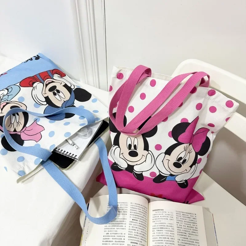 Disney Mickey Minnie Mouse Shoulder Bag Women Large Capacity Commuter Tote Bag Cartoon Anime Canvas Handbag Student Storage Bags