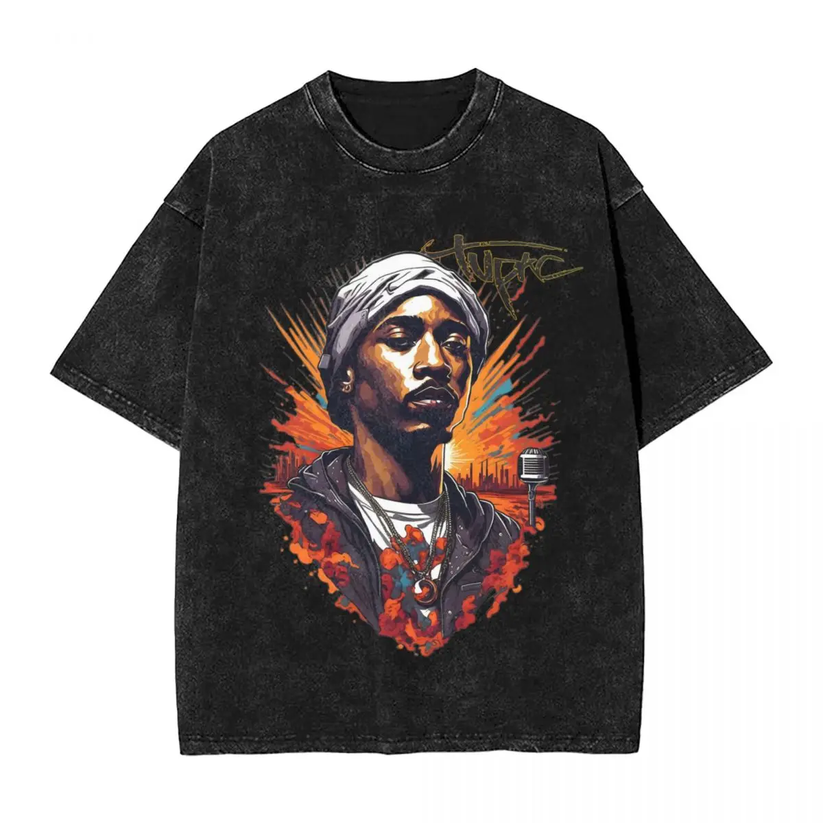 Rapper Tupac woman Men Washed T-Shirt Hot stamping Print Tees,Harajuku Cotton Tshirt Men's Summer Short Sleeve Tees