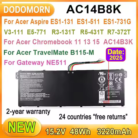 New AC14B8K Laptop Battery For Acer Aspire ES1-131 ES1-311 V3-111 V5-122 E5-771 R3-131T R5-431T V3-371-55DT NE511 TF71-BM B115-M