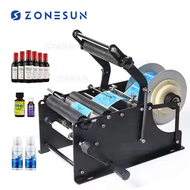 ZONESUN ZS-50P Manual Mineral Water Plastic Round Bottle Labeling Machine for Round Bottles Sticker Label Packing Machine