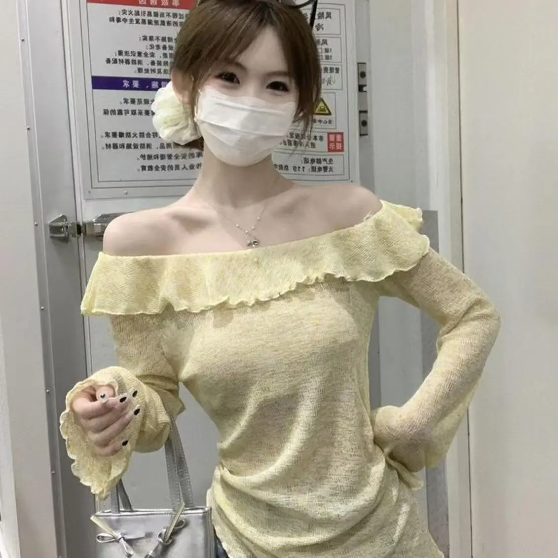 2025 Primavera ed Estate Nuova camicia lavorata a maglia a maniche lunghe irregolare versatile coreana unica di pura e di nicchia per le donne