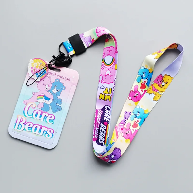 MINISO Care Bear Cartoon Cute Bus Card Lanyard Anti-lost Pick-up Card Badge School ID Card Holder Animation Accessories