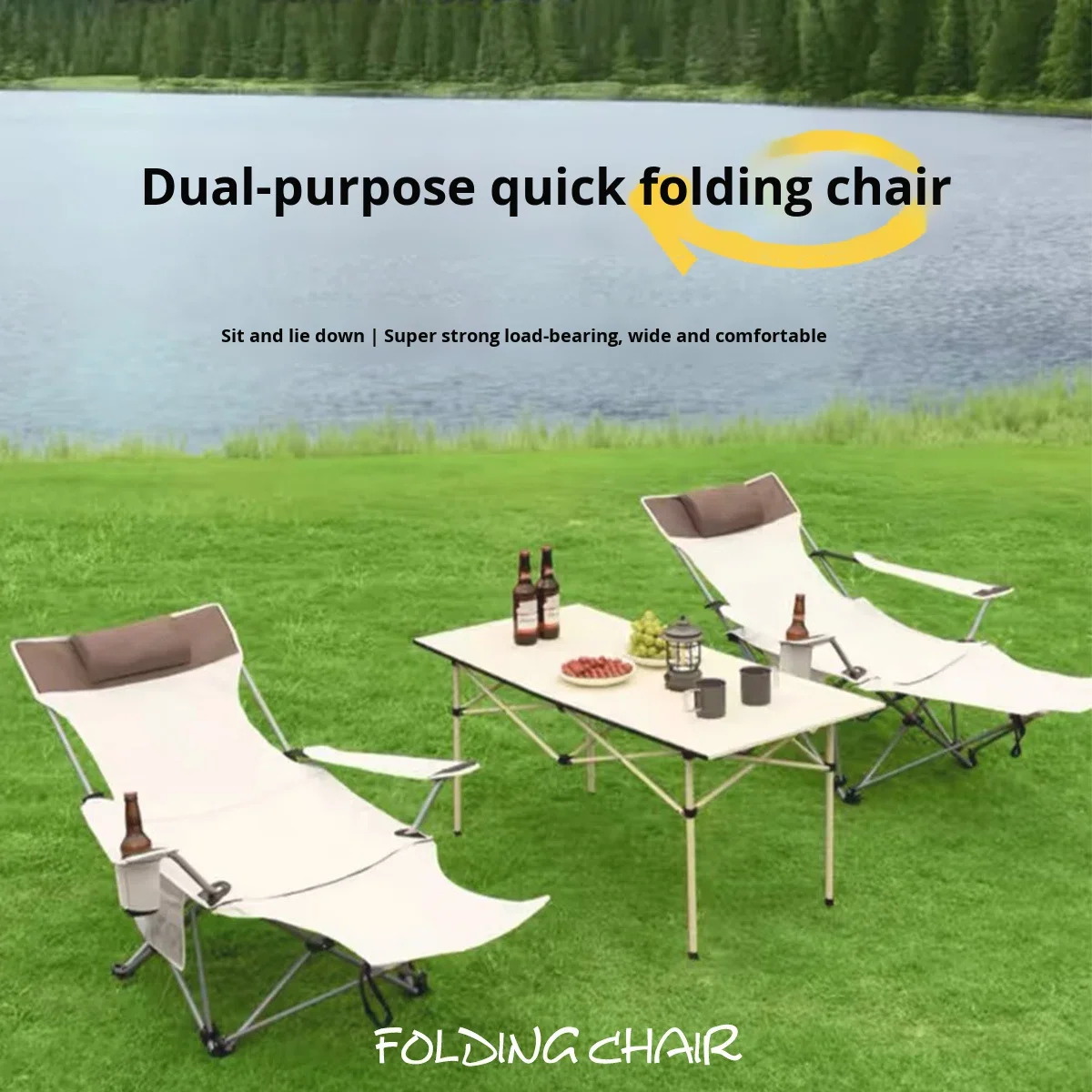 Outdoor Camping Metal Oxford Fabric Folding Chair-Reclining Fishing Office Lunch Break Multi-functional Chair