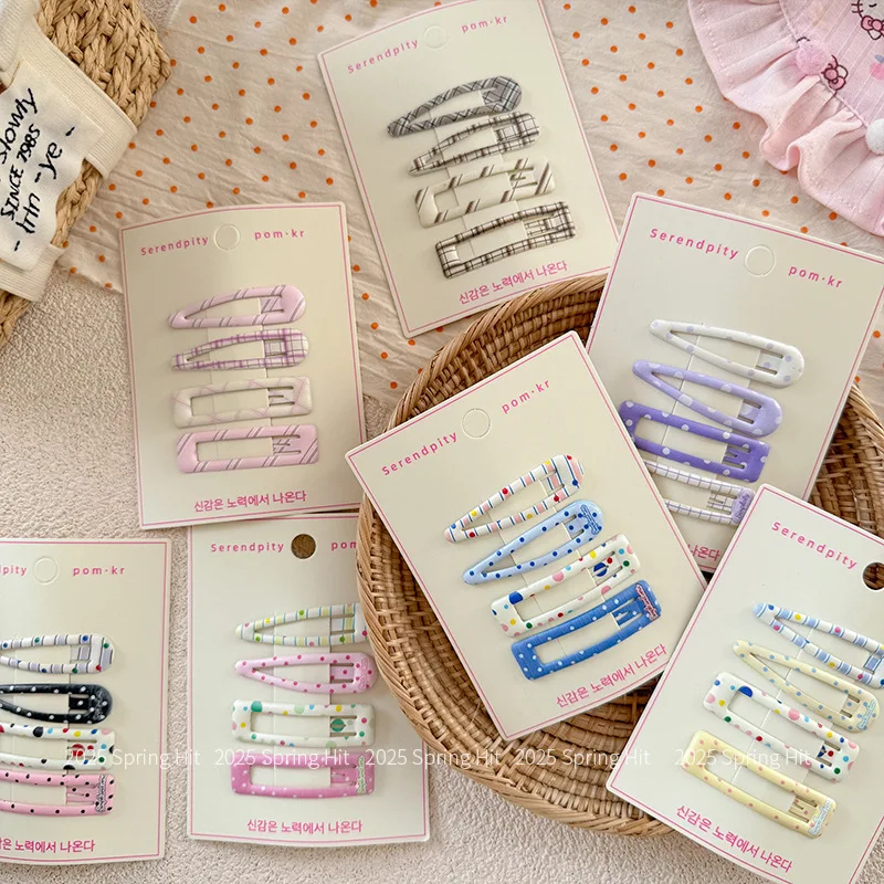 

4pcs 2.4'' Basic Snap Hair Drop Clips for Women And Girls Floral Dot Print Tartan BB Barrettes Kids Headwear Accessory