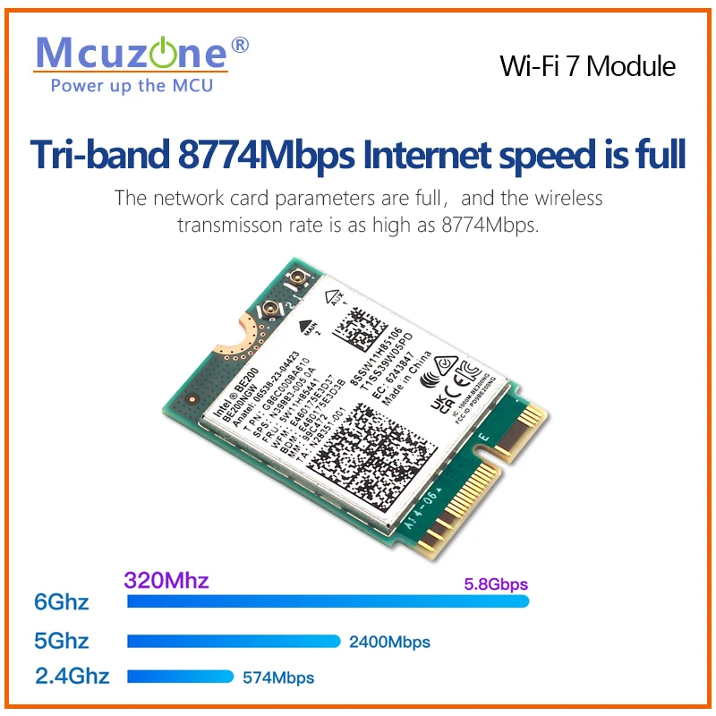 BE200NGW WIFI7 Wireless WiFi Card Bluetoothcompatible5.4 Networking Adapter 2.4G/5G/6GHz, 5.8Gbps High Speed 8774Mbps