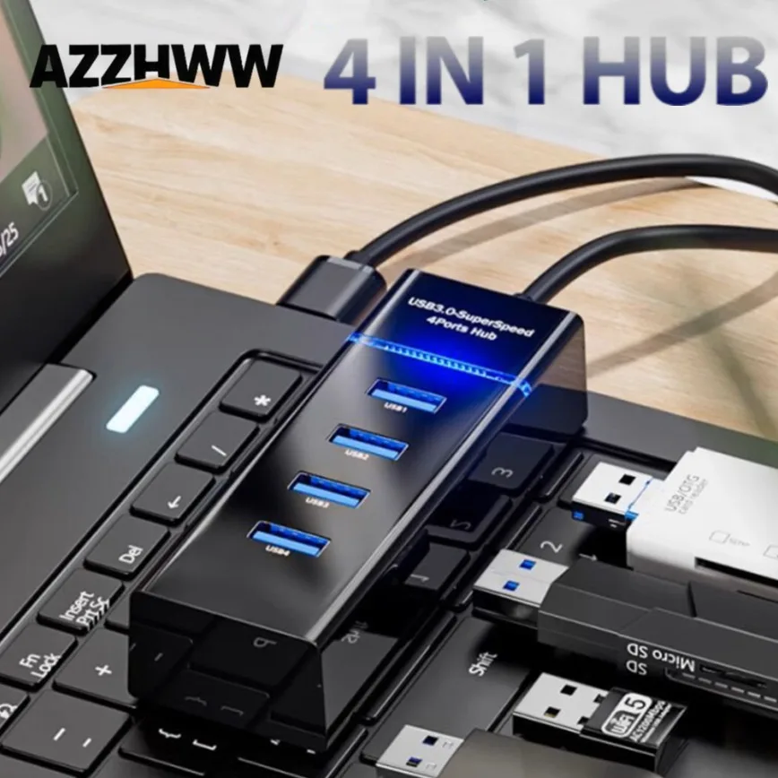 

4-Port USB Hub 3.0 High-Speed Data Transfer USB3.0 2.0 HUB 4-IN-1 USB Port Expander USB Splitter for PC Laptop HDD Flash Drives