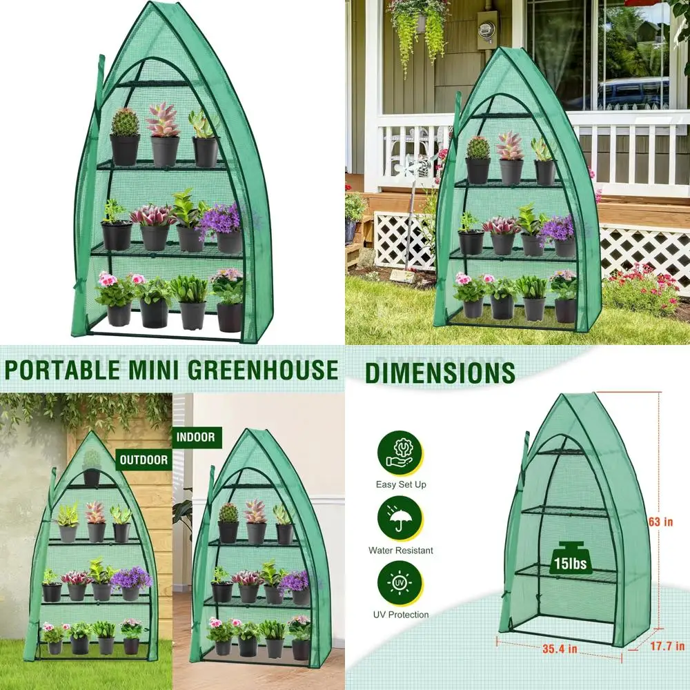 

Portable Mini Greenhouse with 4-Tier Wire Shelves, Suitable for Indoor and Outdoor Use, Roll-Up Zipper Door, Measures 35.4 x 17.