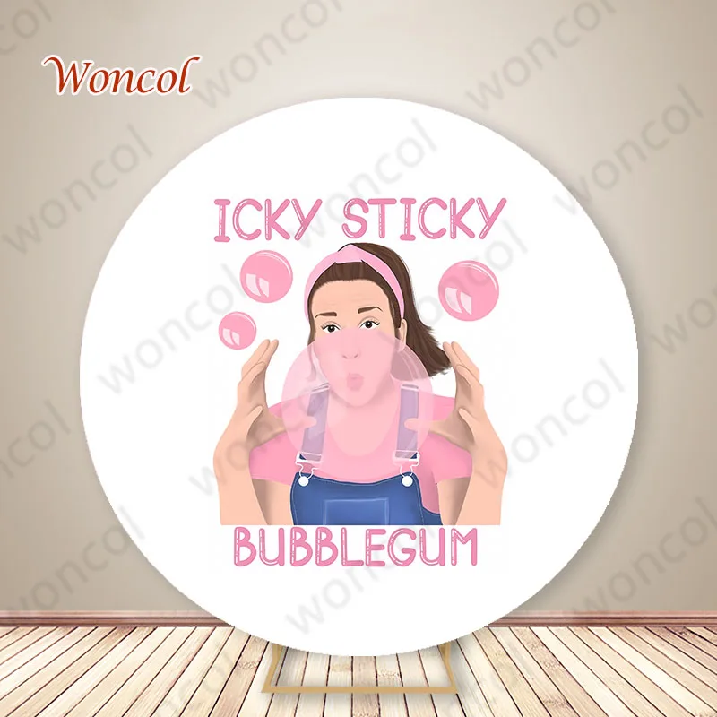 Ms Rachel Round Backdrop Girl Birthday Backdrop Icky Sticky Bubblegum Ms. Rachel Round Cover Baby Shower Decor Photocall Prop