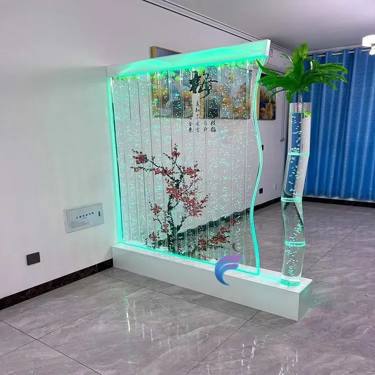 Customization.Home Decoration LED Waterfall & Bubble Wall Screens Movable Waterproof Glass with Steel Panel Room Divider