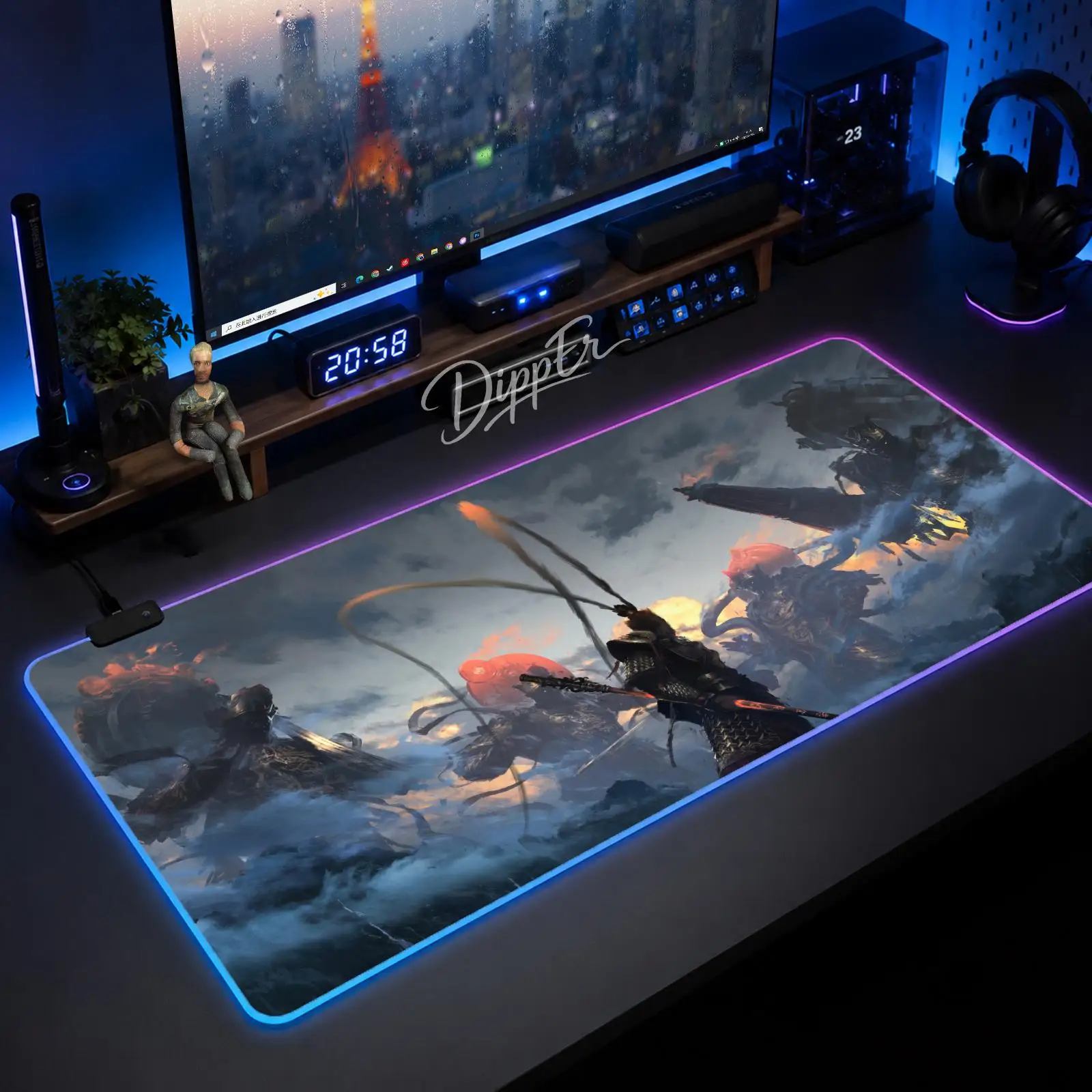 

Black Myth Wukung Mouse Pad Gaming Anime Mouse Pad XXL RGB Desk Mats LED Table Pads Backlit Rubber Desktop