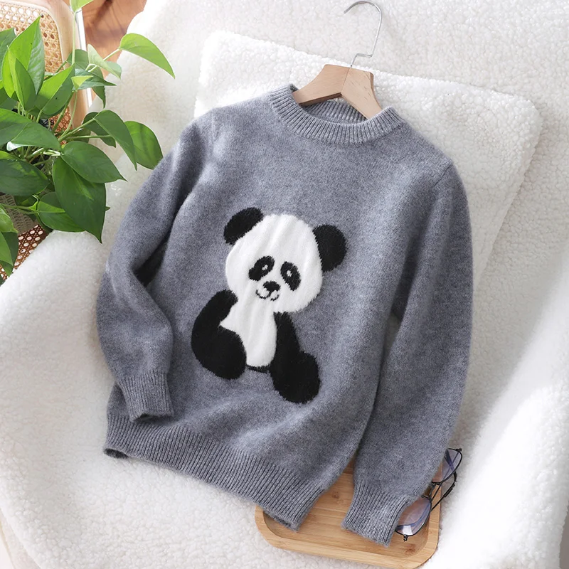 Thick Soft  O-Neck 100%  Merino Wool  Sweater Autumn And Winter  Pullover  Long Sleeve Knitwear Children's Clothing Tops view 3