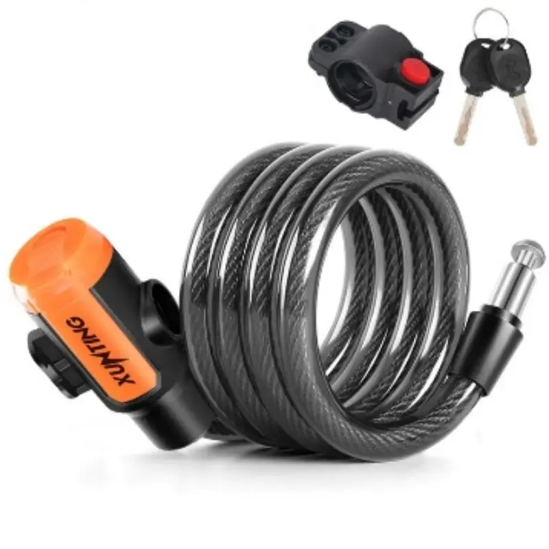 Xunting Bike Lock Coiled Secure Keys Bike Cable Lock with Mounting Bracket Weathproof Anti Theft Scooter Bicycle Lock