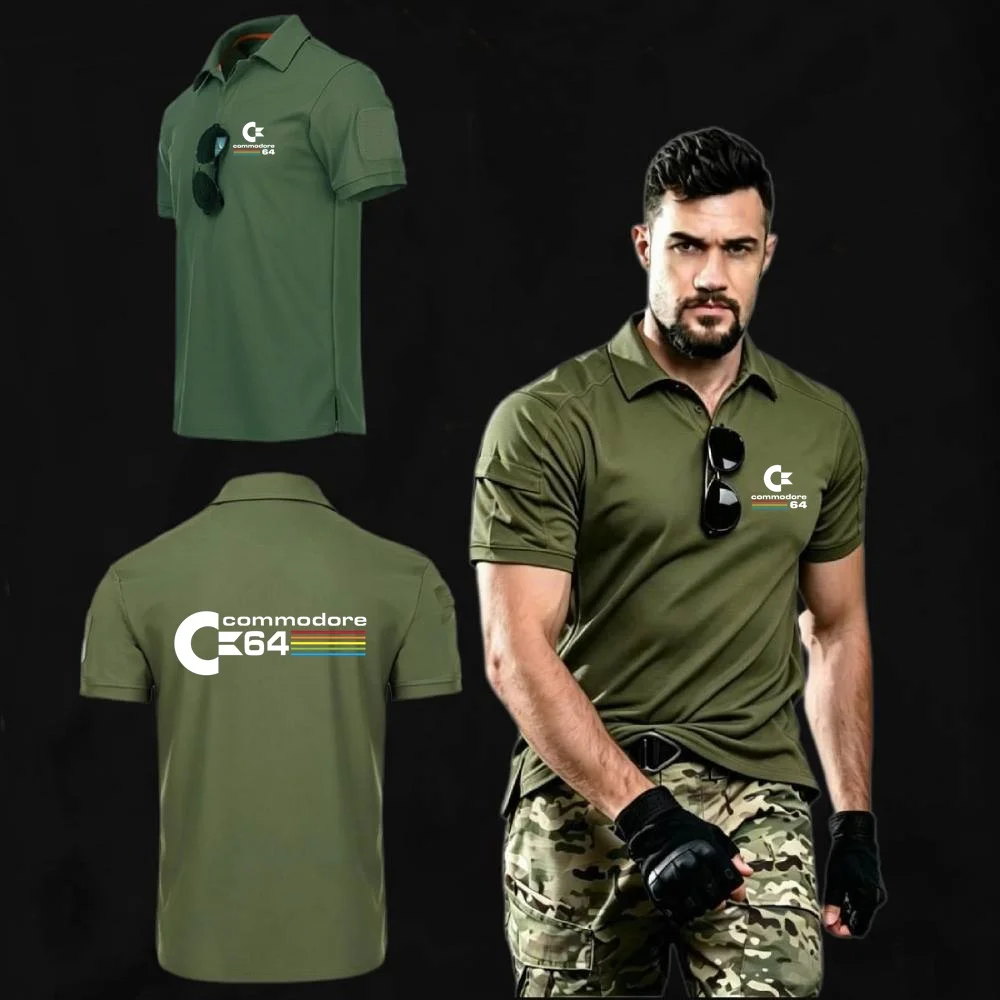 Men's Polo Shirt Military Tacitcal Short Sleeved Shirts Commodore 64 C64 Amiga Computer Lapel Tees Army Hiking Training Tshirt