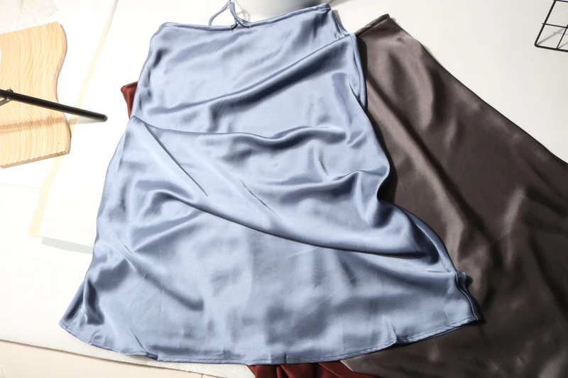 New In 2026 Spring Summer Solid Color Satin Long Skirt For Women High Waist Lace-Up Fashion Elegant Faldas