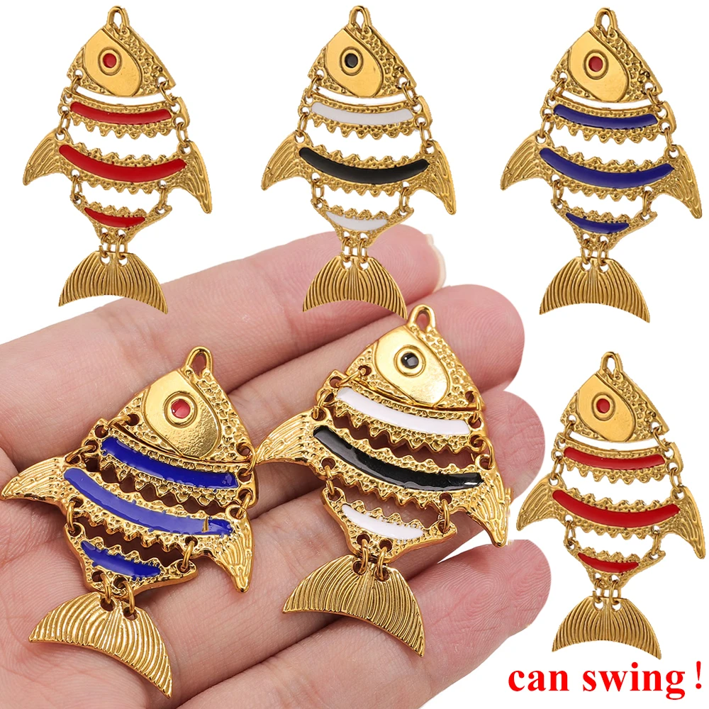 

1pcs Stainless Steel Large Enamel Fish Charms Pendant for DIY Earring Jewelry Materials Making Supplie Crafts Finding Can Swing