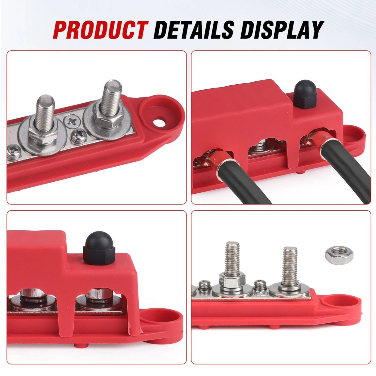 4-Stud Busbar High Current Power Distribution Block RV Busbar Terminal Copper Junction Block Cover for Boat Owners