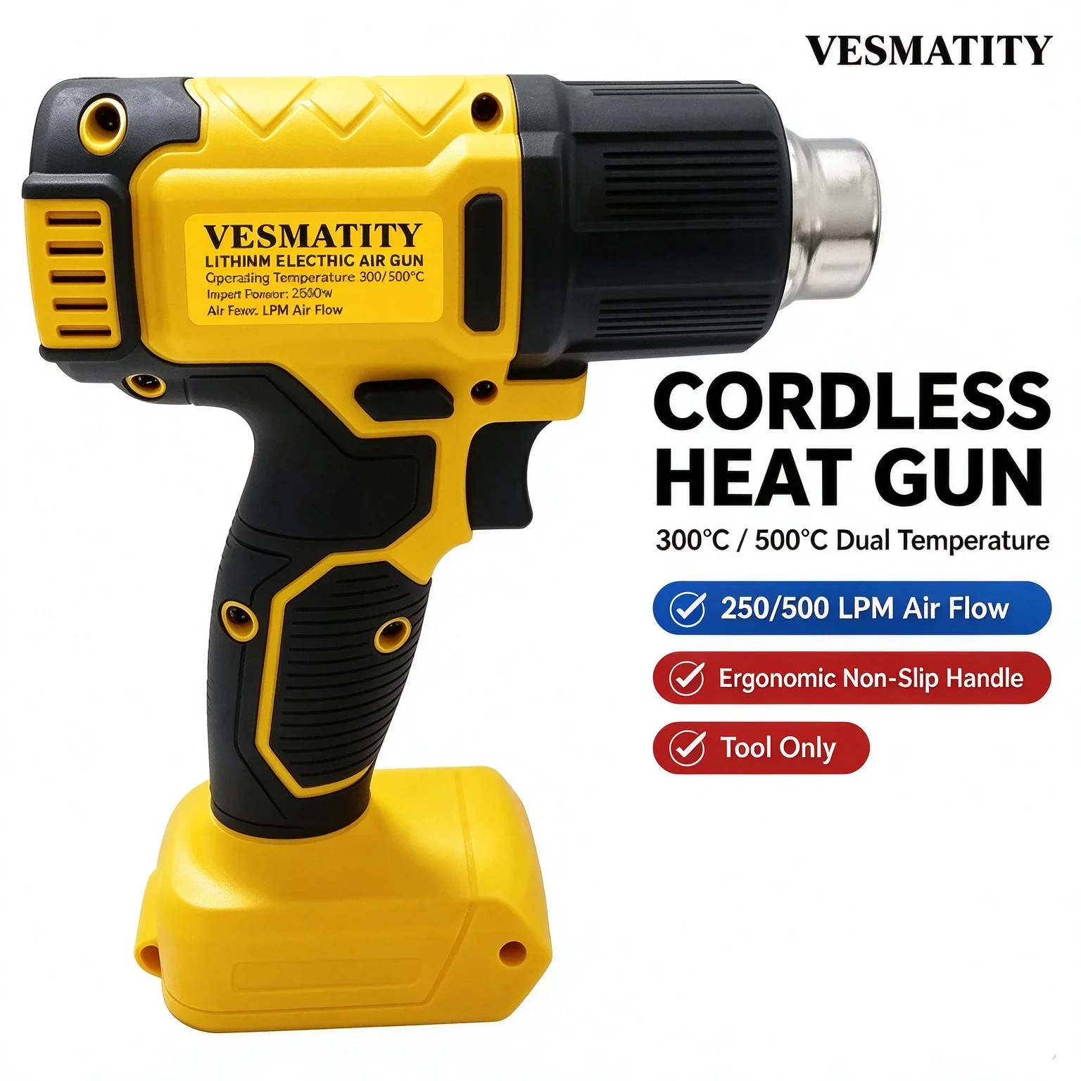 Portable Cordless Hot Air Gun 300W 60-540℃ Adjustable Temp Heat Gun for DIY Craft Vinyl Wrap Sticker Removal
