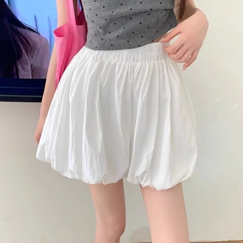 

Korean Style Elastic Waist Skort White Black Harajuku Shorts Balloon Skirt Summer