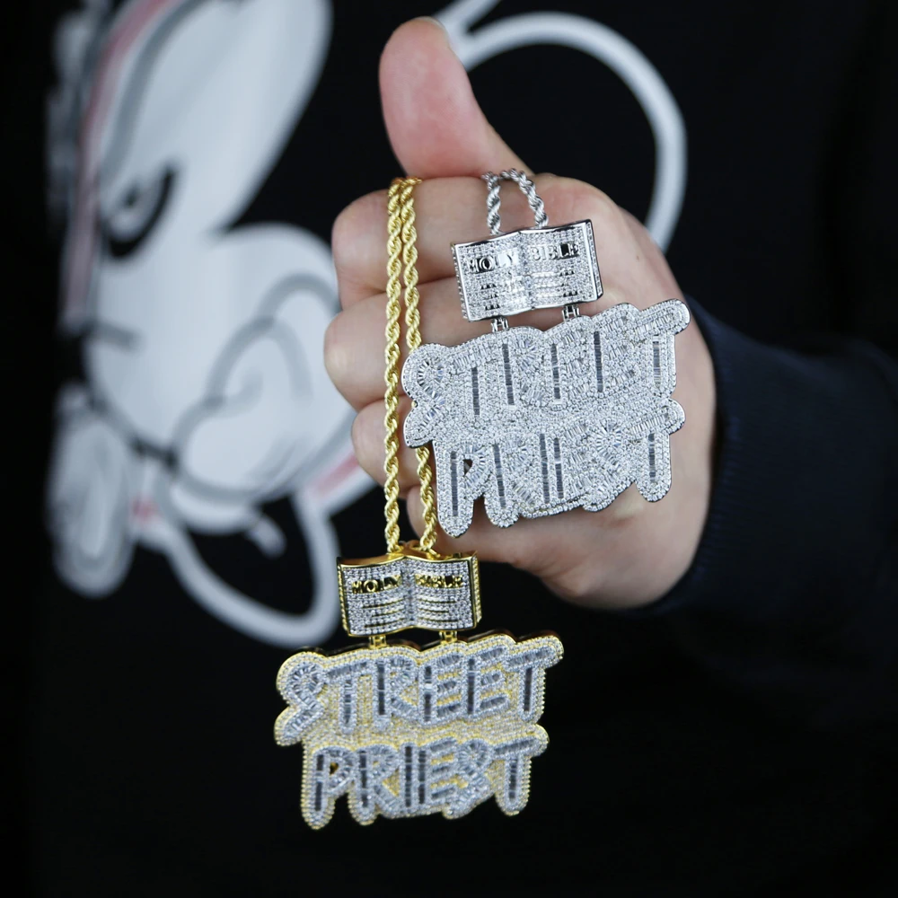 

High Quality New styles Hip Hop Letter Street Pkiest Pendant with Full Cubic Zircon Stones Pave Punk Necklaces Jewelry Wholesale