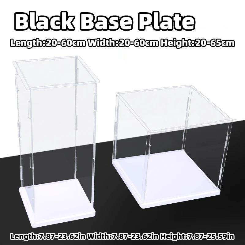 

White Matte Base Stackable Assembled Clear Acrylic Display Case Dust Cover Storage for Decorative Crafts L20-45 W20-60 H10-65cm