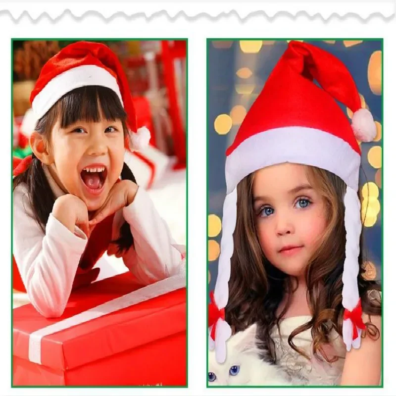 Hot sale Christmas Hat with Braids Red Non-woven cloth Party Hats New Year Christmas decorations Gift Supplies