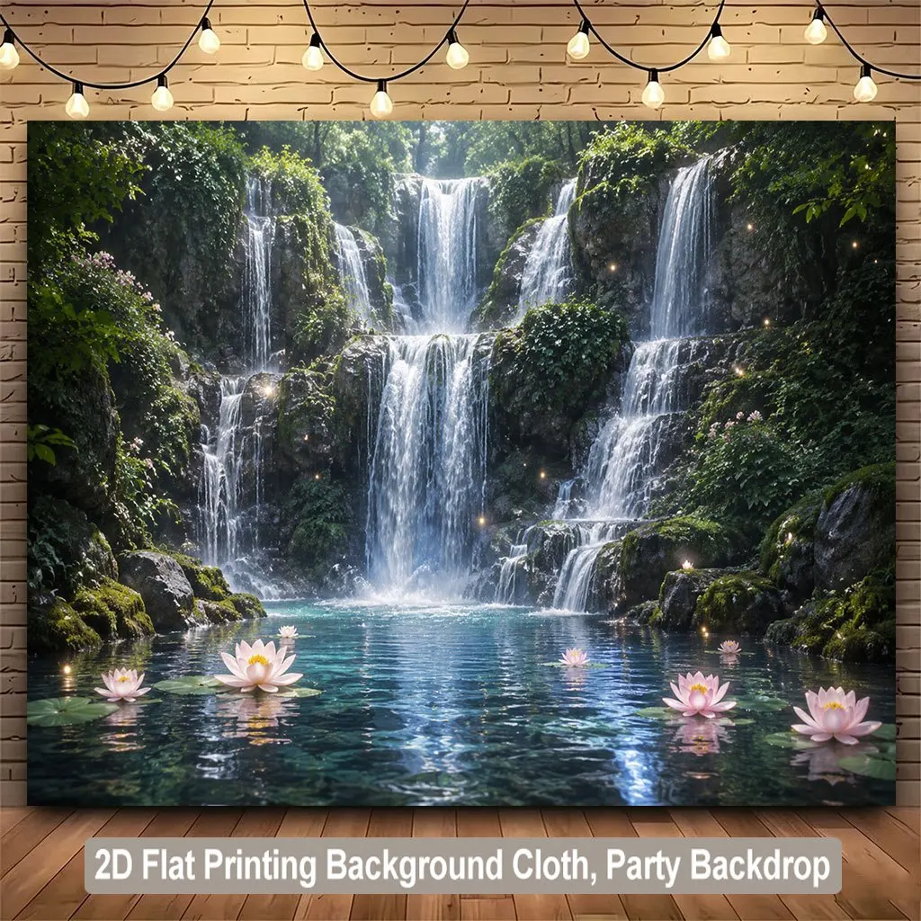 Realistic Waterfall Tapestry Wall Hanging Tropical Nature Floral Backdrop Polyester Decor for Home Living Room Jungle Landscape