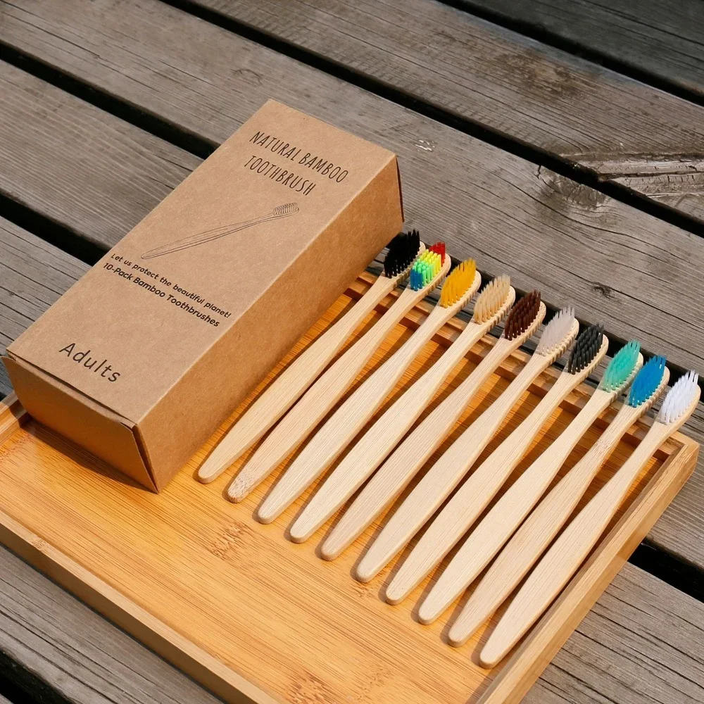 10PCS Colorful Toothbrush Natural Bamboo Tooth Brush Set Soft Bristle Charcoal Teeth Eco Bamboo Toothbrushes