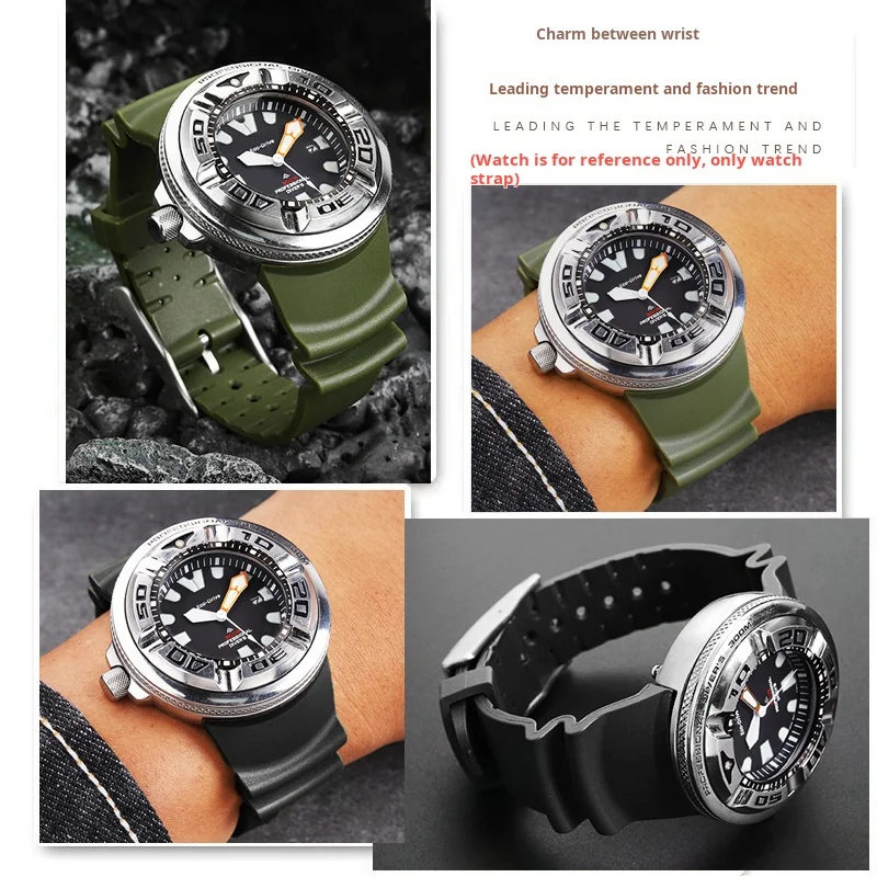 For Citizen Bj8050-08e Bj8050 Bj8057 Breathable Rubber Strap Inlaid Stainless Steel Adapter Men Watchband bracelet accessories