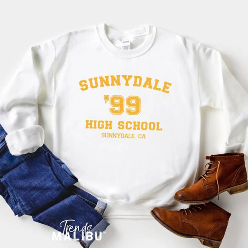 Sunnydale 99 High School Tv Shows Crewneck Graphic Sweatshirt Women Long Sleeve Tops Black Color Cotton Jumpers Pullovers Shirt