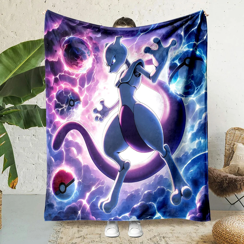 Japanese Cartoon Pokemon-Mewtwo Fluffy Soft Flannel Blanket Sofa Adult Blanket Office Lunch Break Blanket Gift Miniso