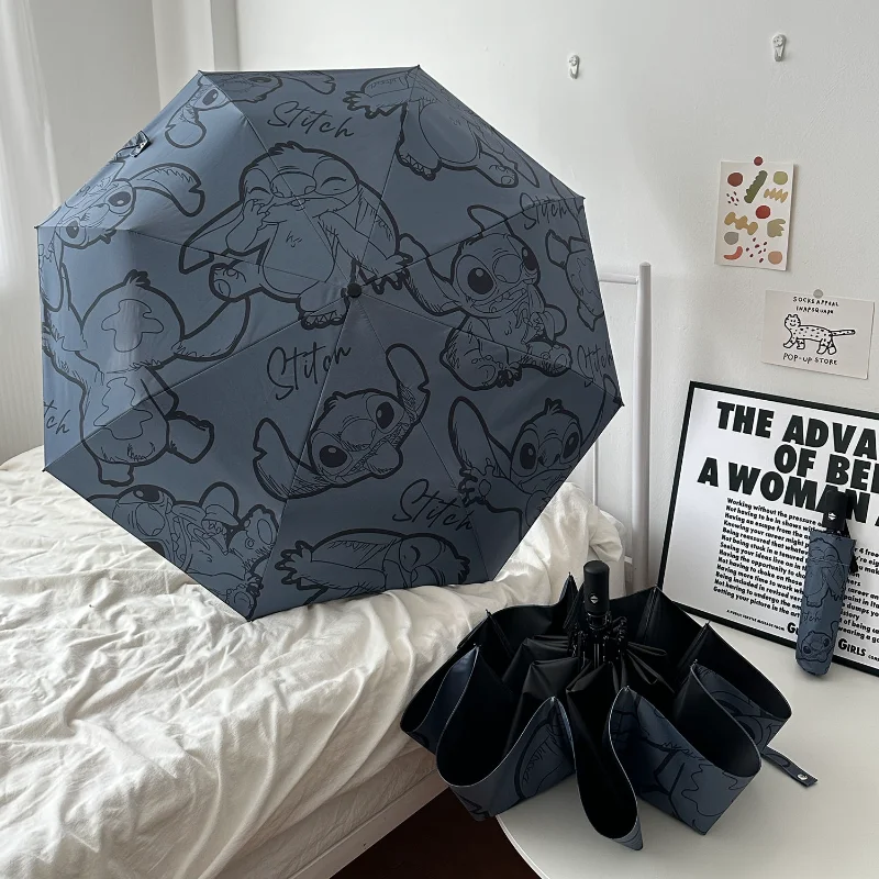 Disney Stitch Umbrella Travel Portable Automatic Folding Umbrellas Women Men Cartoon Windproof Rainproof Parasol Sun Umbrella