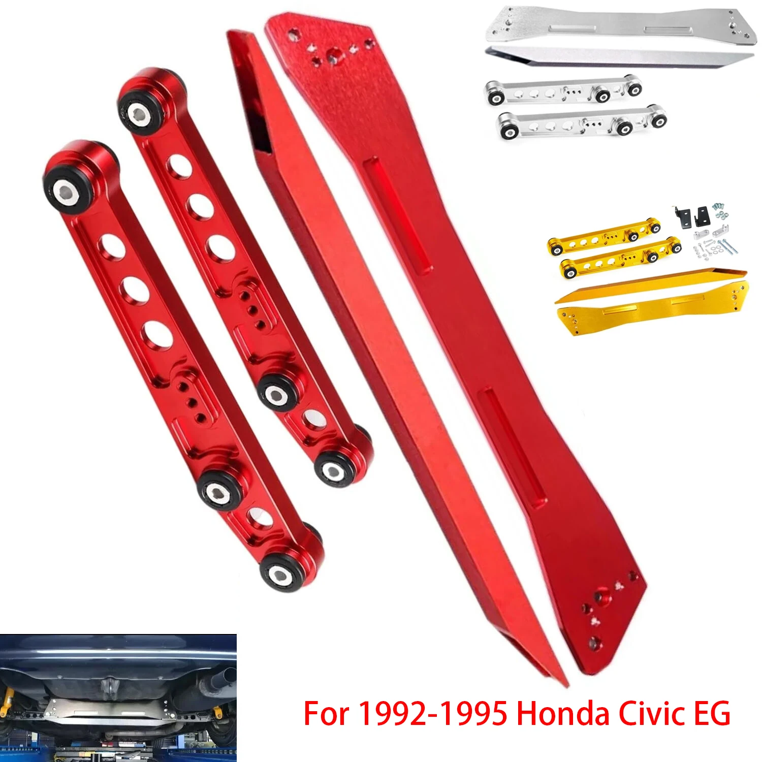 

red gold Silver Rear Subframe Brace + Tie Bar + Lower Control Arm For Honda Civic EG 1992-1995 suspension performance parts